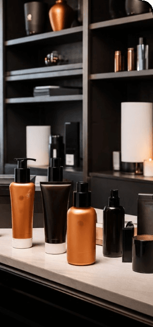 Salon hair products on a counter
