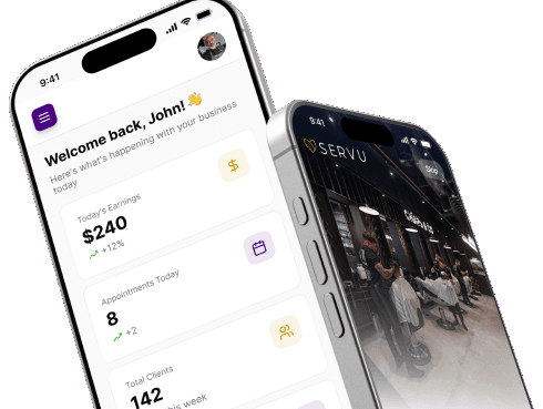 ServU app on two overlapping iPhones