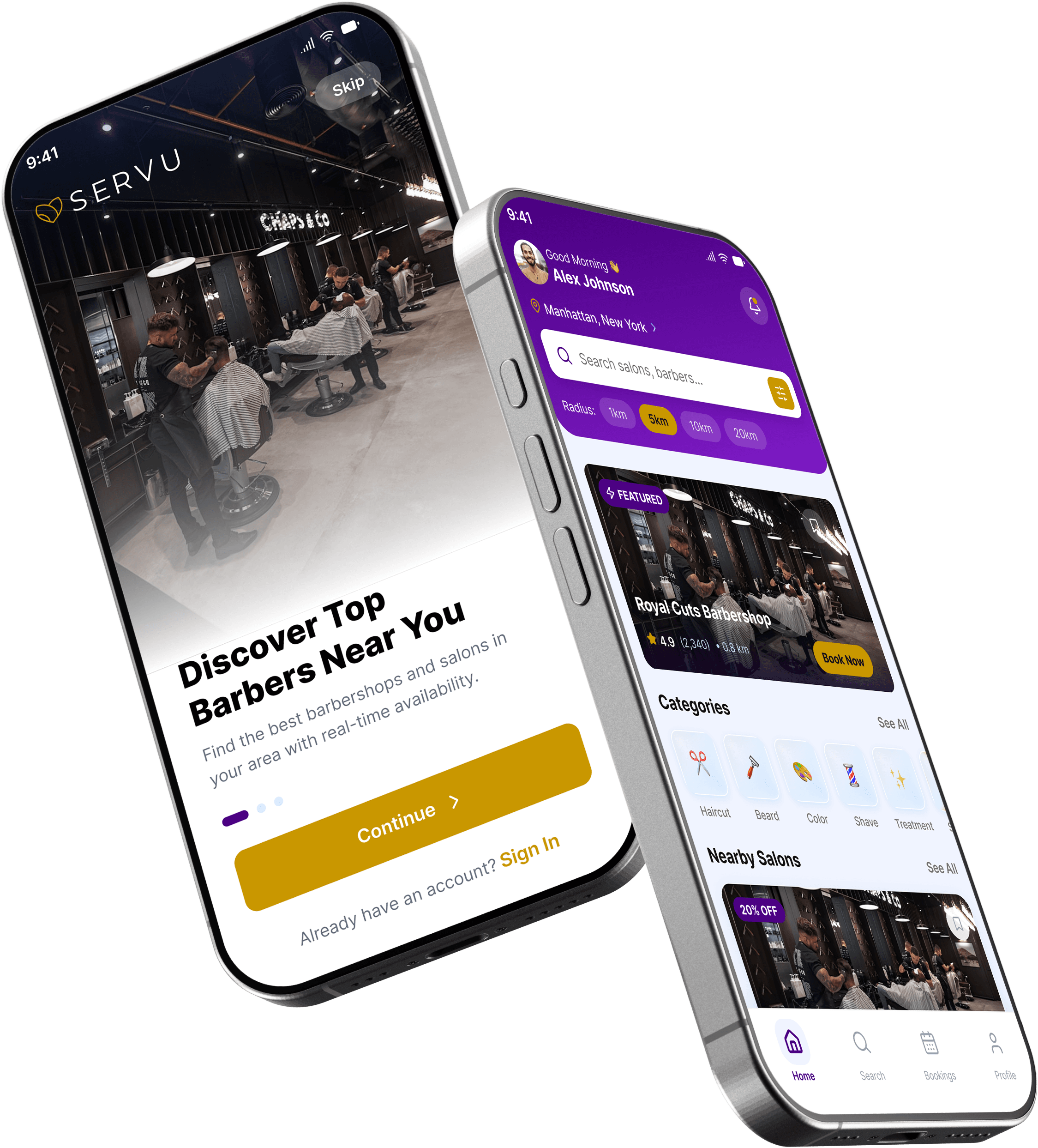 ServU app on two overlapping phone screens